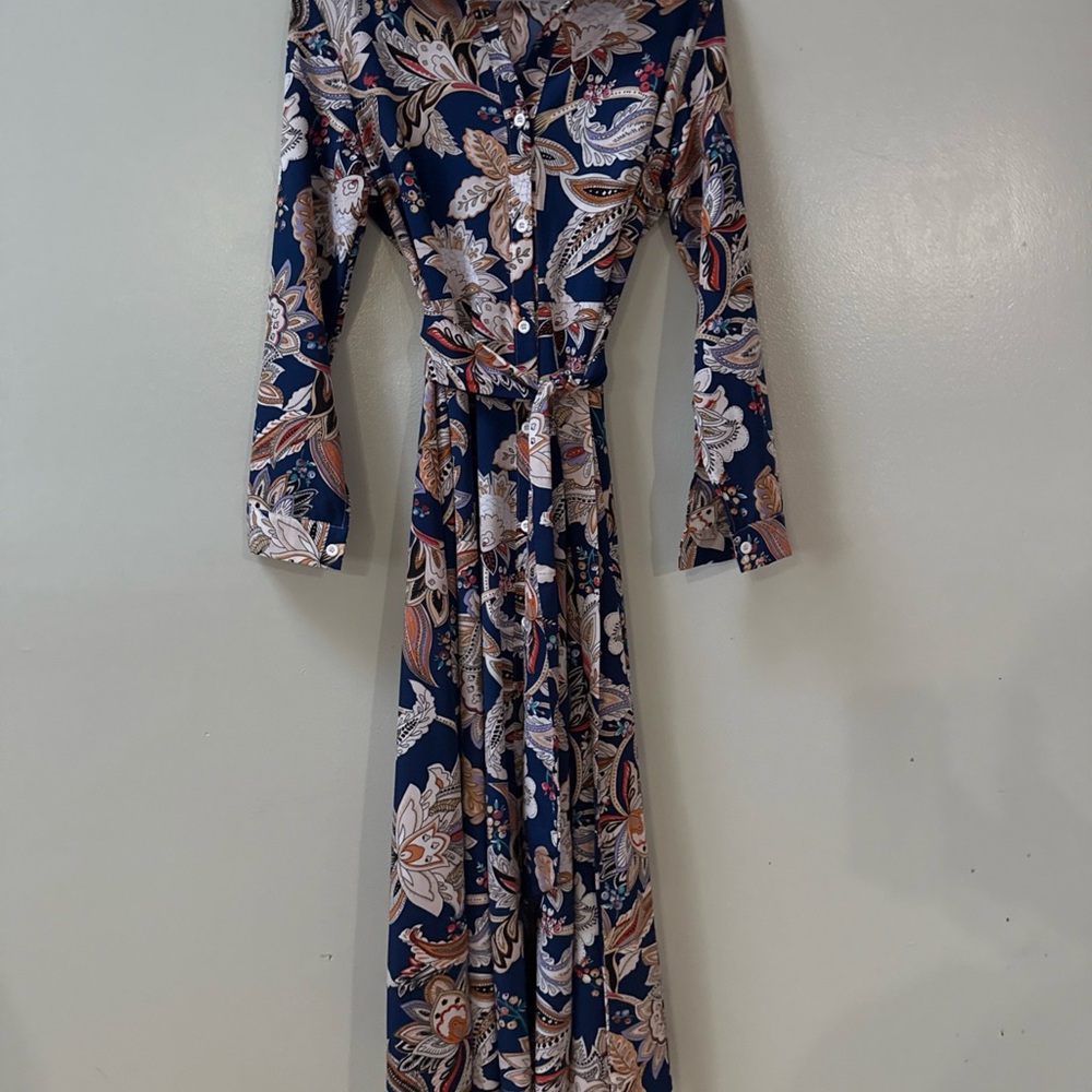 Navy Floral Long Sleeve Maxi Dress